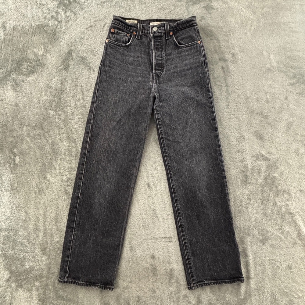 Levis Ribcage Straight Ankle Jeans Womens 25 Black Denim High Rise 72693-0037